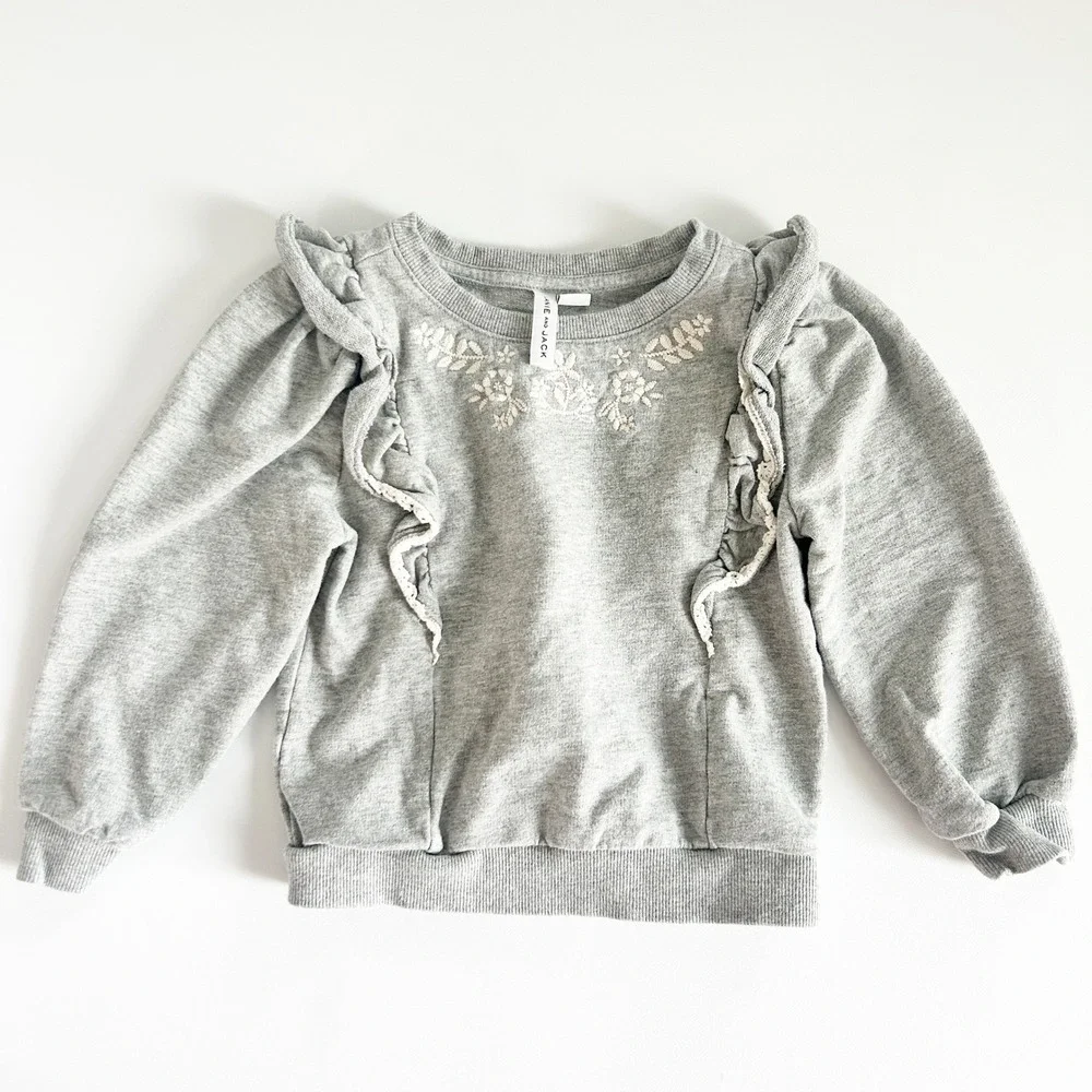 Janie and Jack Girls Floral Embroidered Ruffle Shabby Chic Sweatshirt Size‎ 4